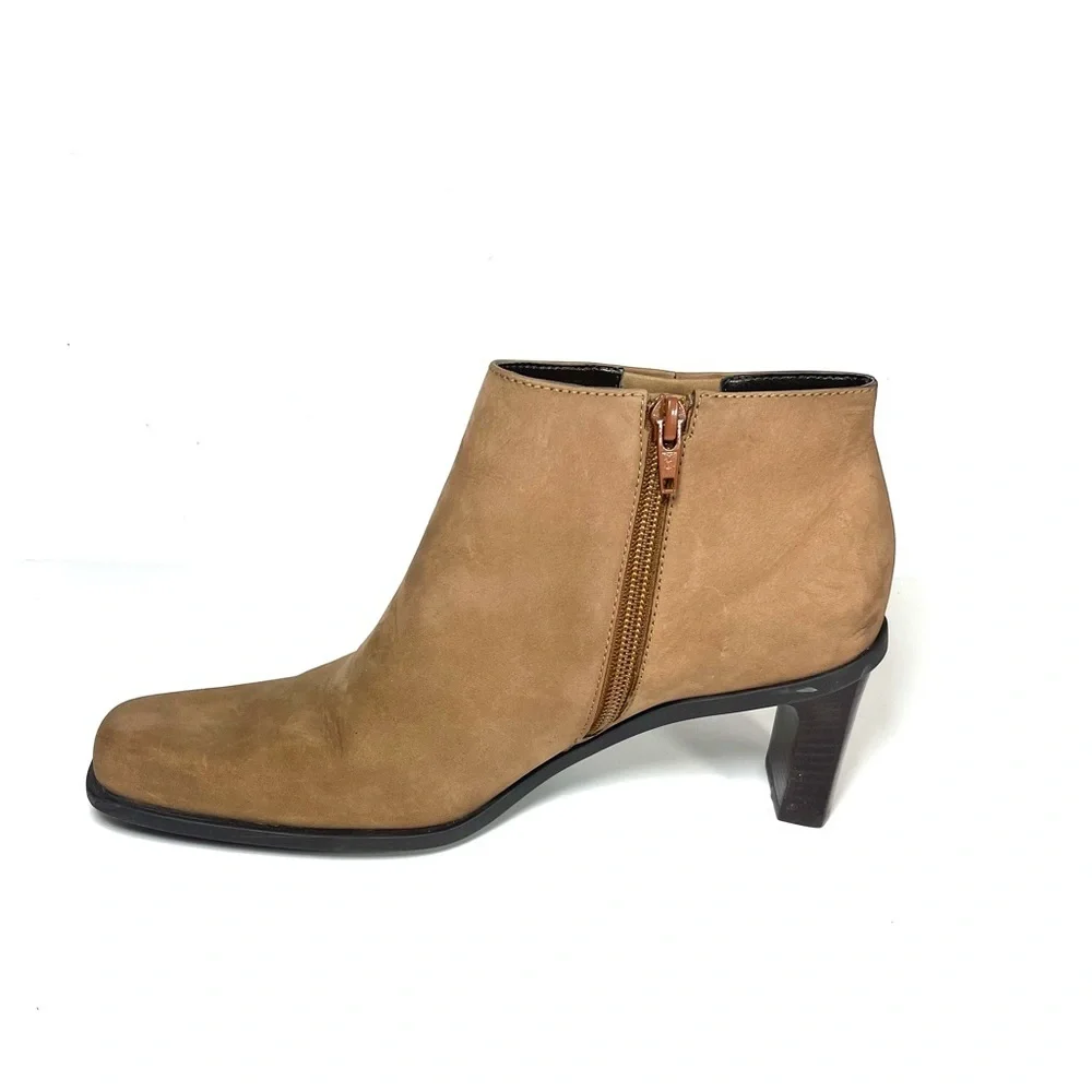 Etienne Aigner Saddle Ankle Boots‎ Square Toe Brown Leather Zip Up Size 8M